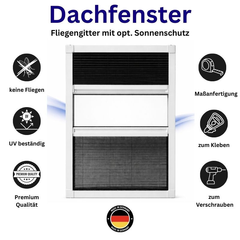 Insektenschutz Plissee für Dachfenster – optional mit Sonnenschutz (schrauben oder kleben)