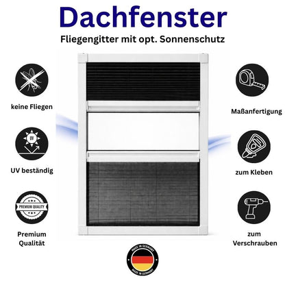 Insektenschutz Plissee für Dachfenster – optional mit Sonnenschutz (schrauben oder kleben)