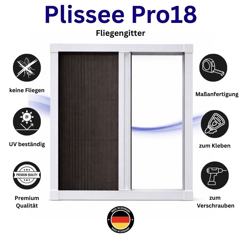 Plissee Pro18 -Insektenschutz Plissee für Fenster(zum schrauben oder kleben)