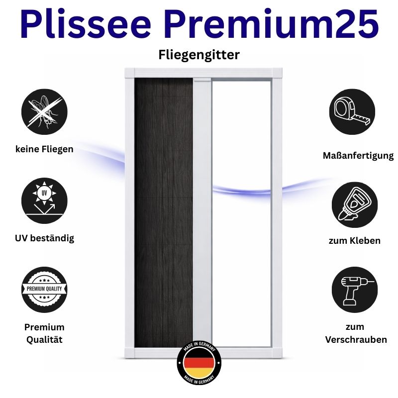 B2B Plissee Premium25 - Insektenschutz Plissee für Türen (zum schrauben oder kleben)