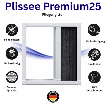 Plissee Premium25 -Insektenschutz Plissee für Fenster (zum schrauben oder kleben)